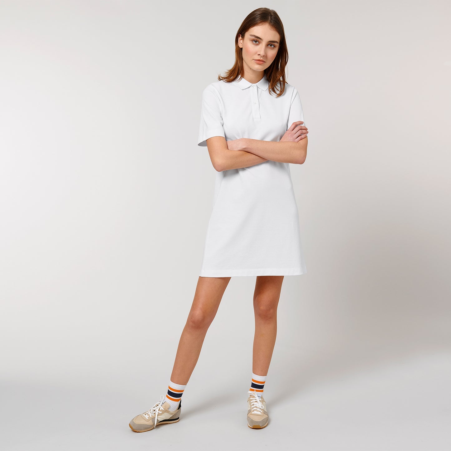 100% Bio-Baumwolle Classic Polo Dress, in der Farbe White, 230 GSM, GOTS zertifiziert