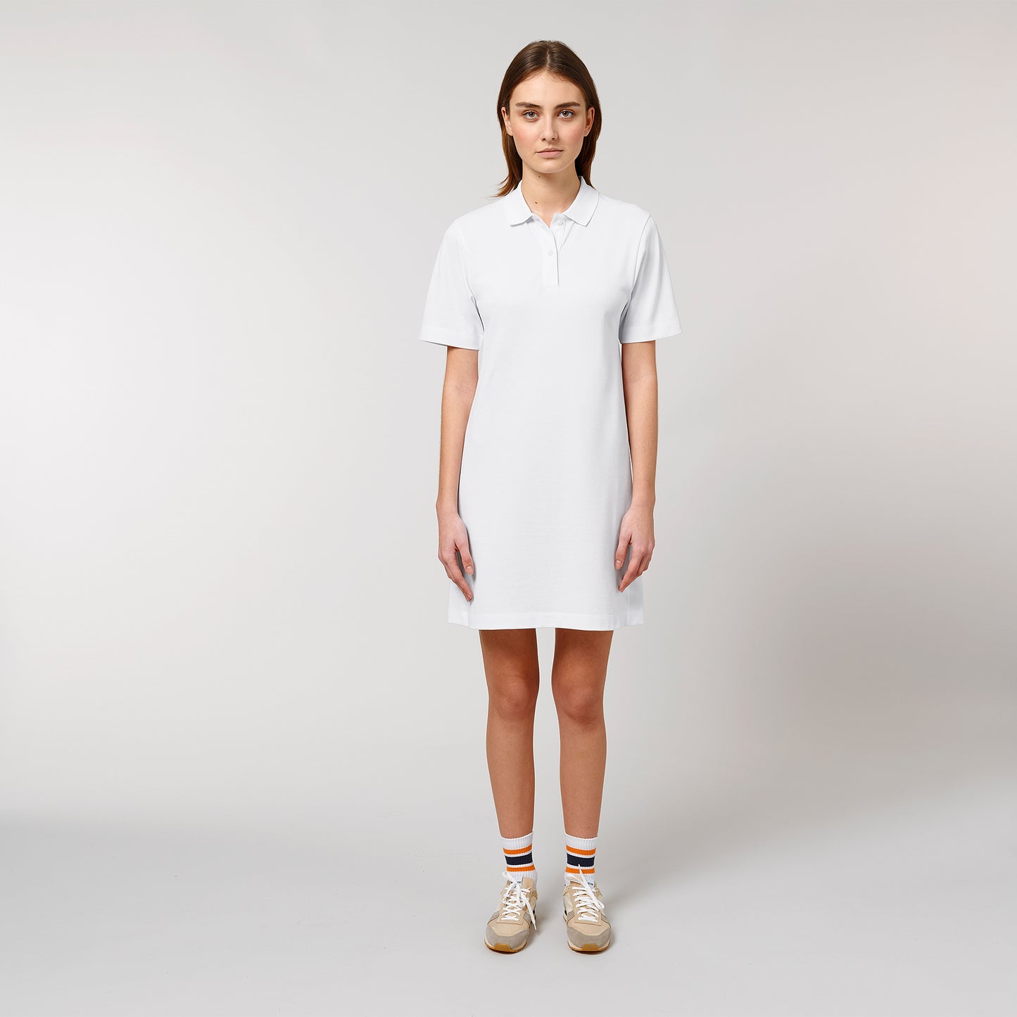 100% Bio-Baumwolle Classic Polo Dress, in der Farbe White, 230 GSM, GOTS zertifiziert