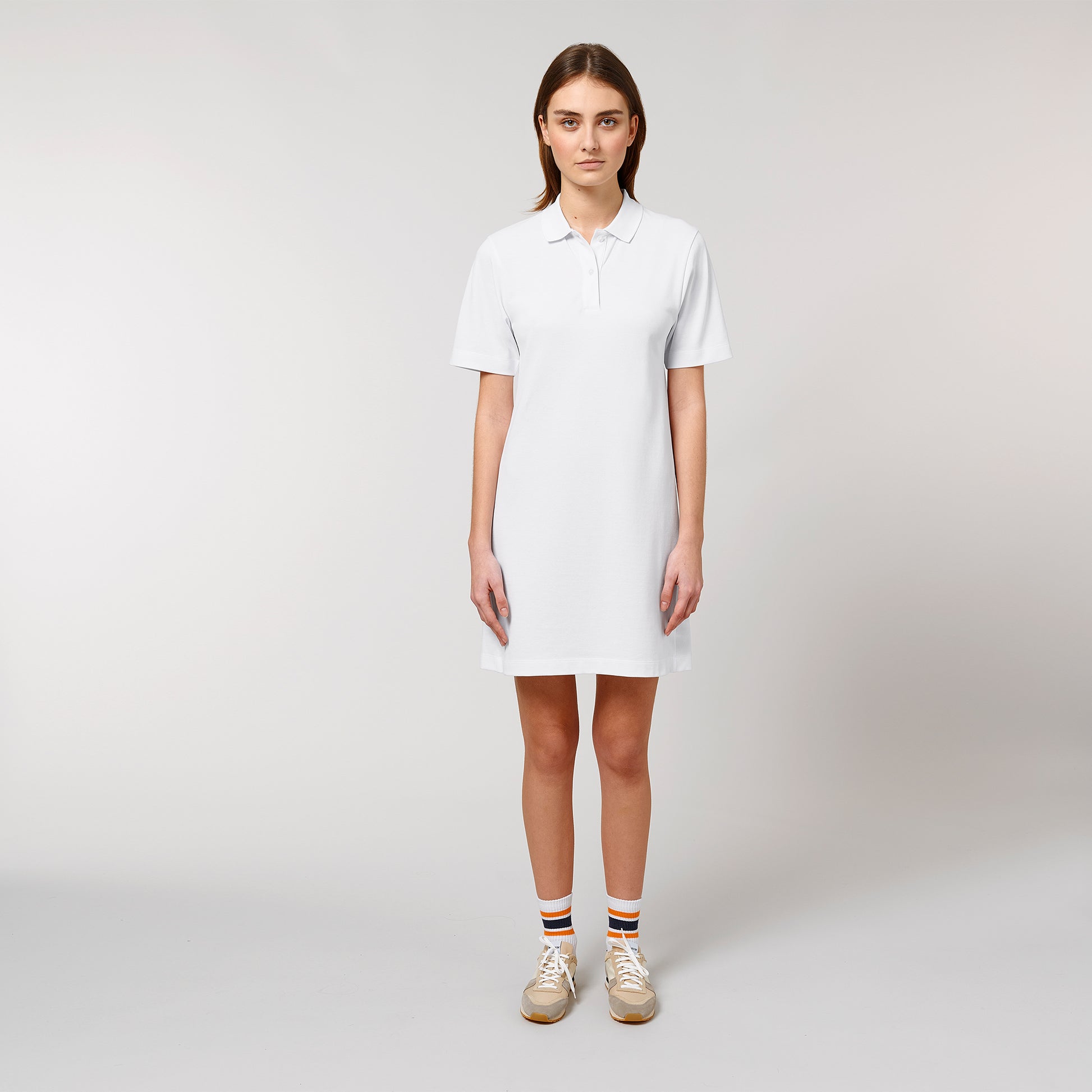 100% Bio-Baumwolle Classic Polo Dress, in der Farbe White, 230 GSM, GOTS zertifiziert