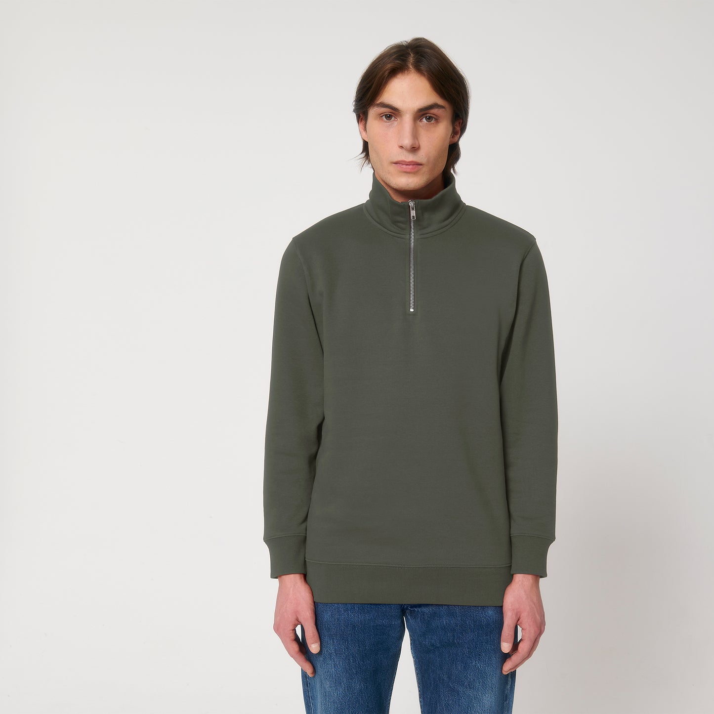 Khaki | Essential Zip-Up Sweater